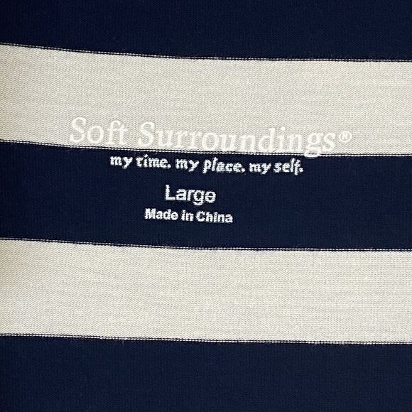 Soft Surroundings Women's Large Navy White Stripe V Neck Side Wrap Dress - Picture 6 of 14